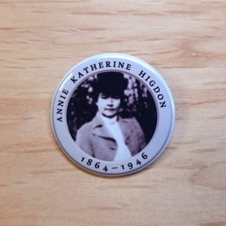 Pin badges and fridge magnets featuring Annie Katherine Higdon