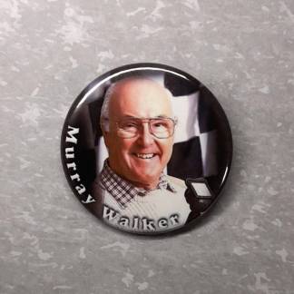 Pin badges and fridge magnets featuring Murray Walker