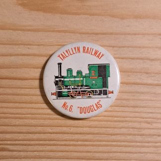 Vintage pin badge featuring a narrow gauge steam locomotive named No.6 Douglas