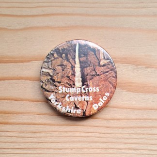 Pin badge featuring Stump Cross Caverns in the Yorkshire Dales