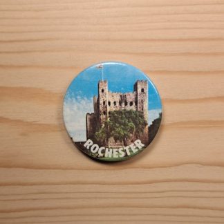 Pin badge featuring Rochester Castle in Kent, England