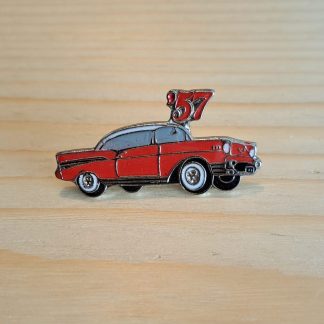 Enamel pin badge featuring a 1957 Red Chevrolet
