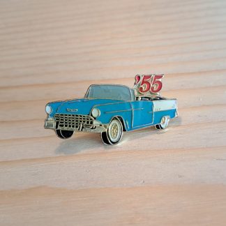 Enamel pin badge featuring a 1955 Chevrolet convertible