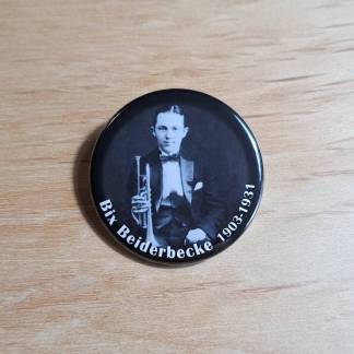 Pin badges and fridge magnets featuring Bix Beiderbecke