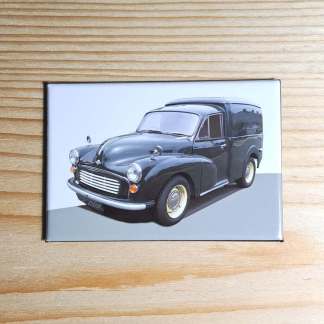Badges and fridge magnets featuring a Morris Minor Van