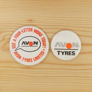 These vintage badges feature branding for Avon Tyres